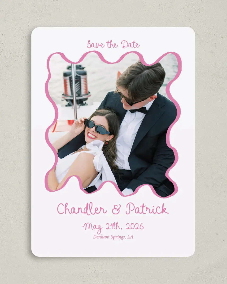 This is a 5" x 7" Save the Date Card called Swan Love printed in full color on Premium Smooth paper