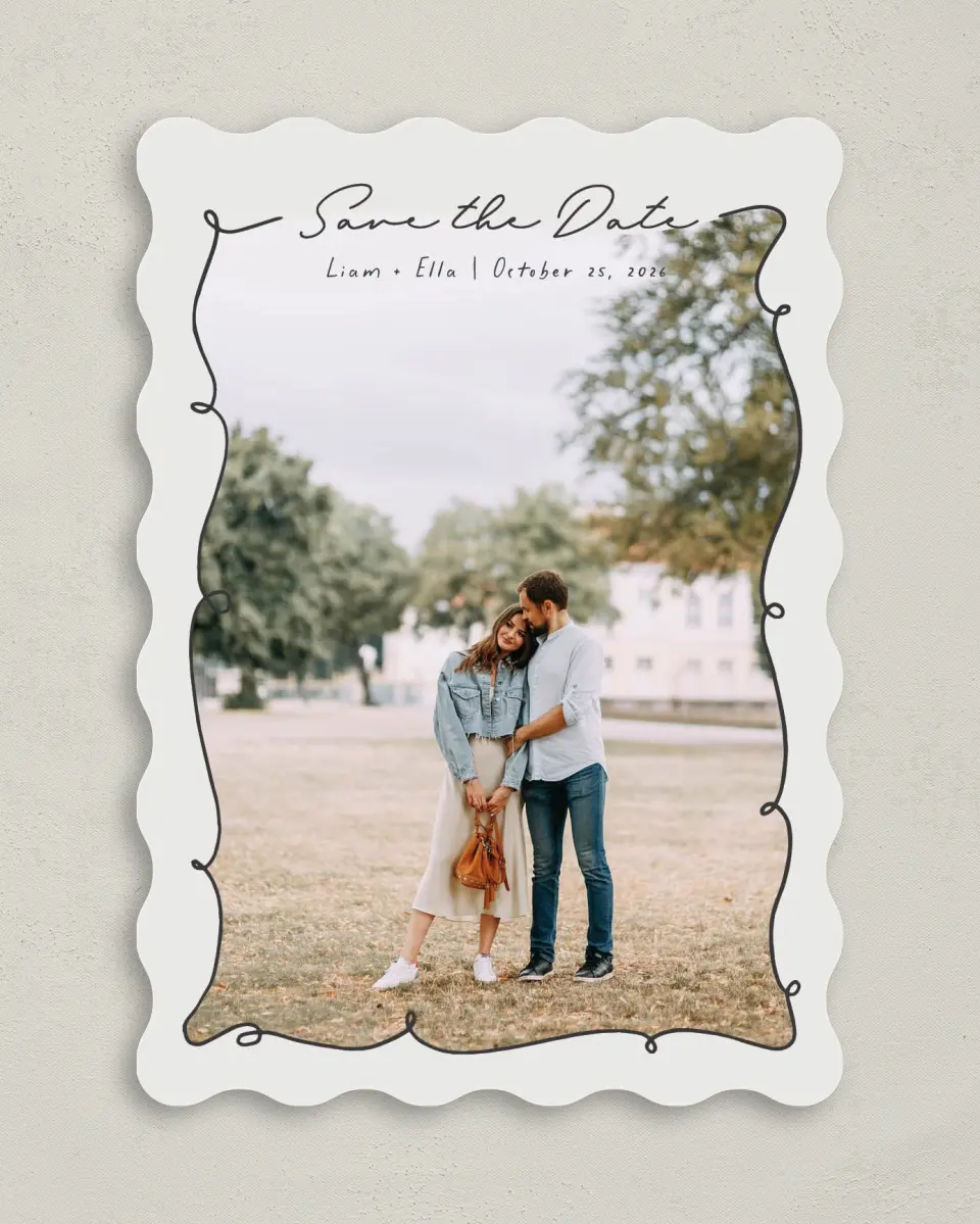 This is a 5" x 7" Save the Date Card called Locket of Love printed in full color on Premium Smooth paper