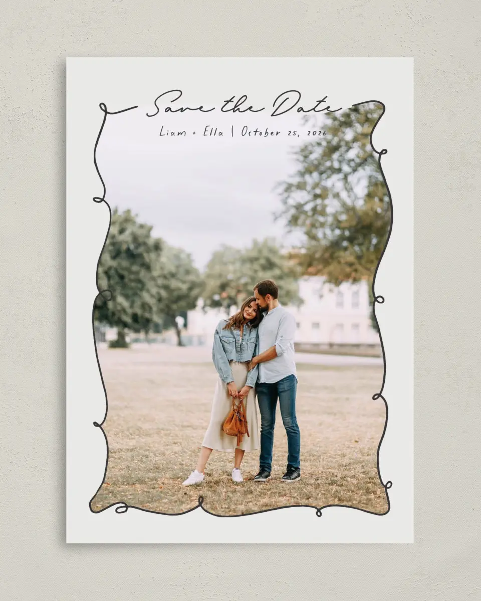 This is a 5" x 7" Save the Date Card called Locket of Love printed in full color on Premium Smooth paper