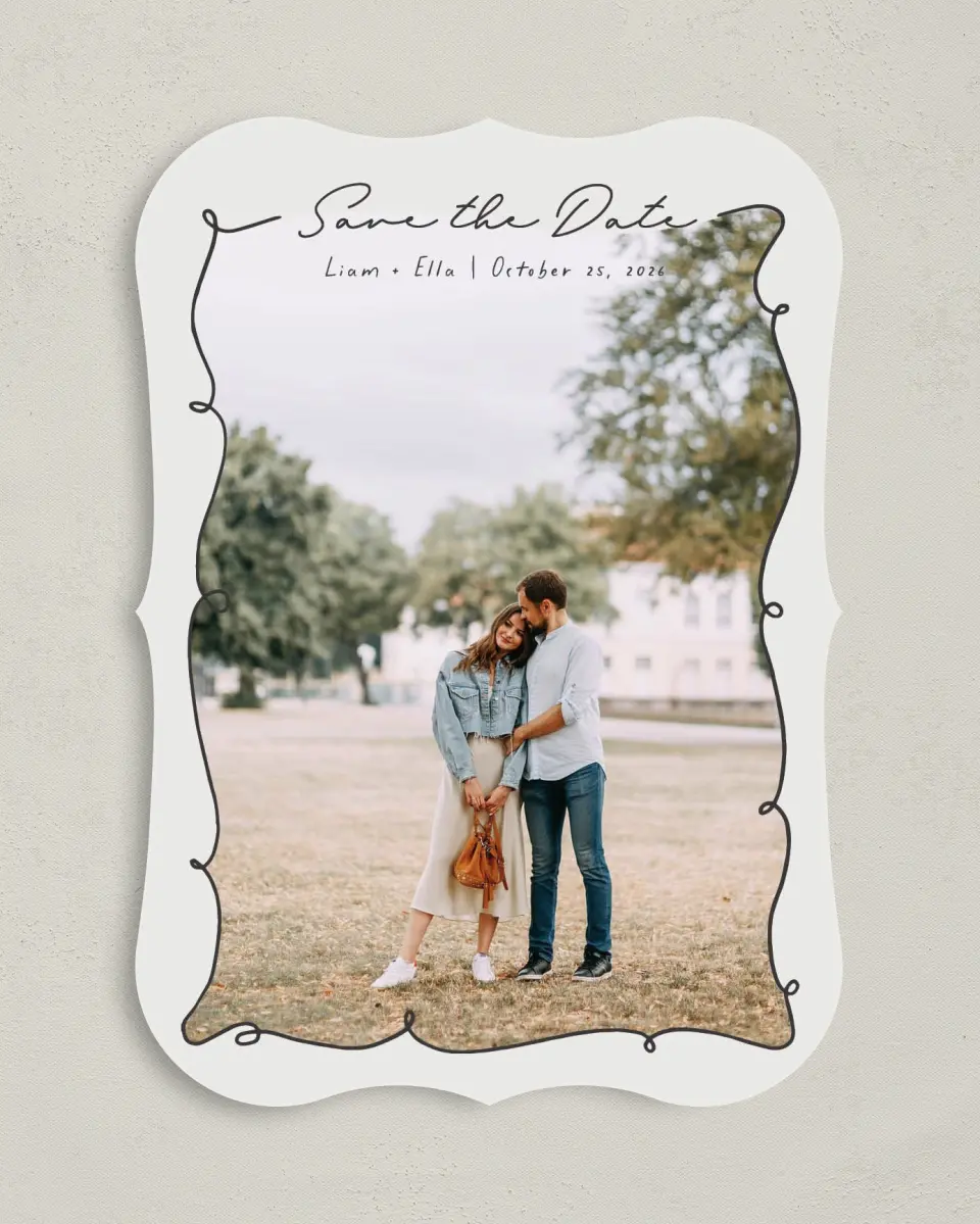 This is a 5" x 7" Save the Date Card called Locket of Love printed in full color on Premium Smooth paper
