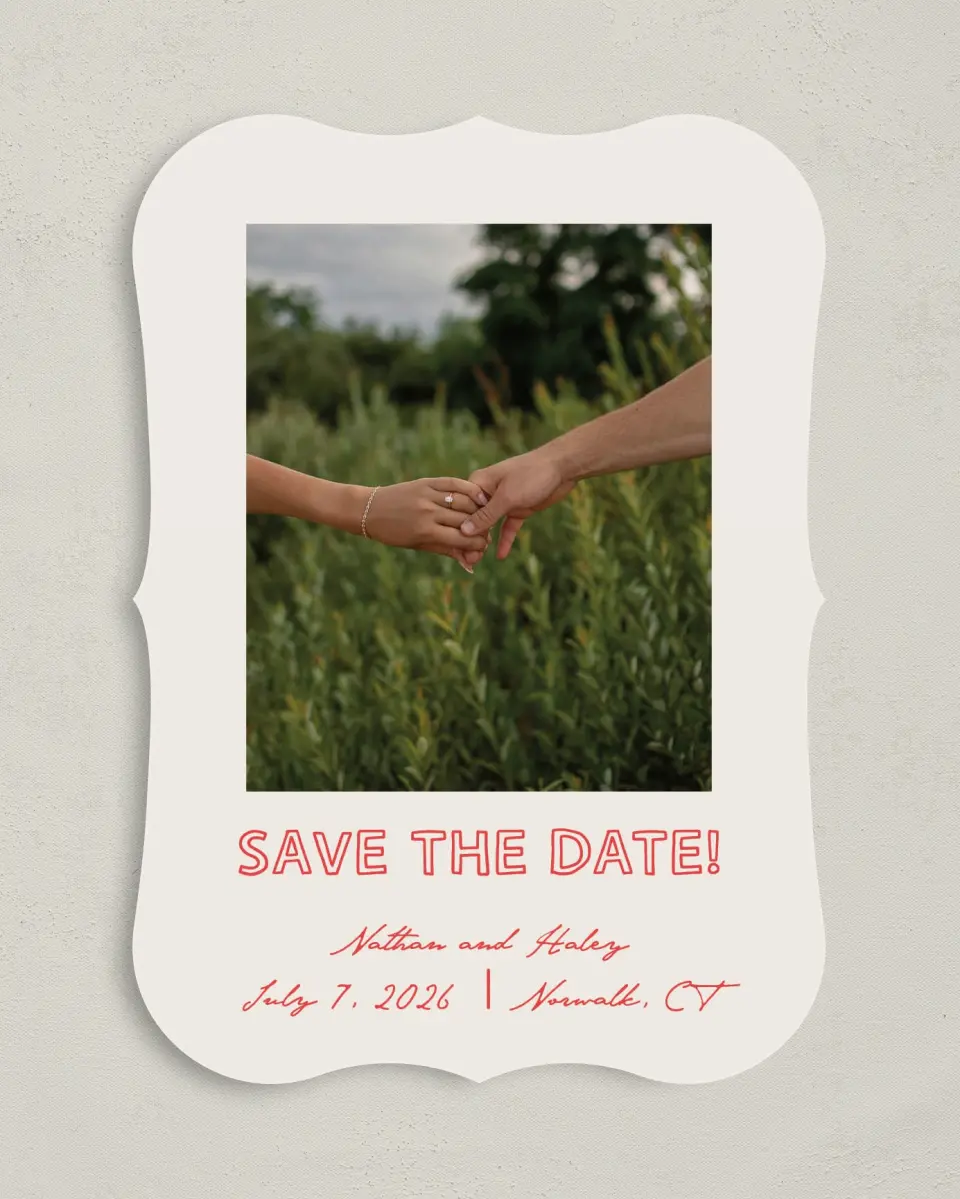 This is a 5" x 7" Save the Date Card called Bold & Bright printed in full color on Premium Smooth paper