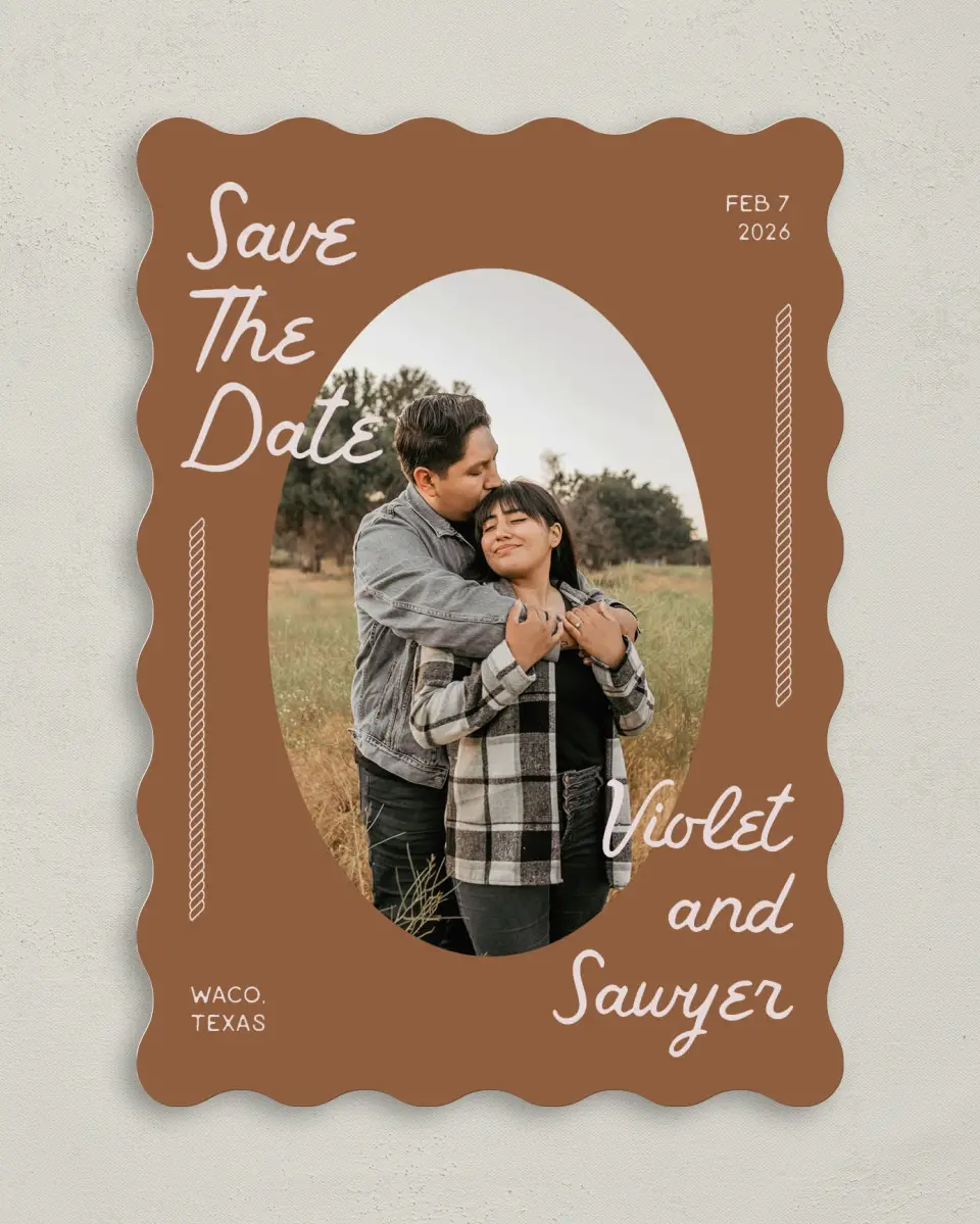 This is a 5" x 7" Save the Date Card called Western Whimsy printed in full color on Premium Smooth paper