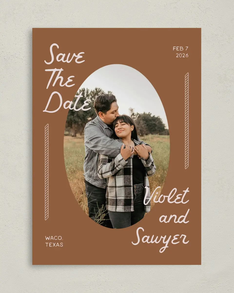 This is a 5" x 7" Save the Date Card called Western Whimsy printed in full color on Premium Smooth paper
