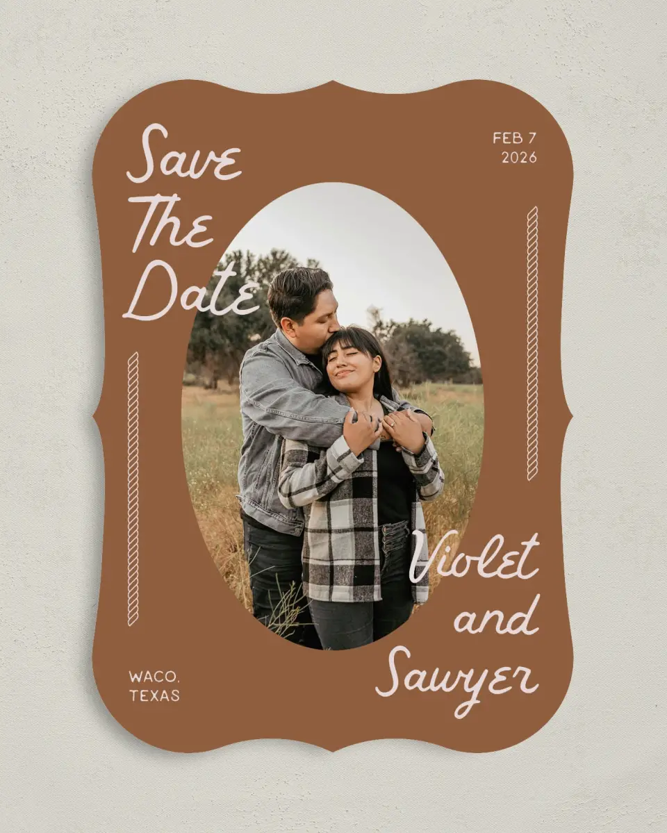 This is a 5" x 7" Save the Date Card called Western Whimsy printed in full color on Premium Smooth paper