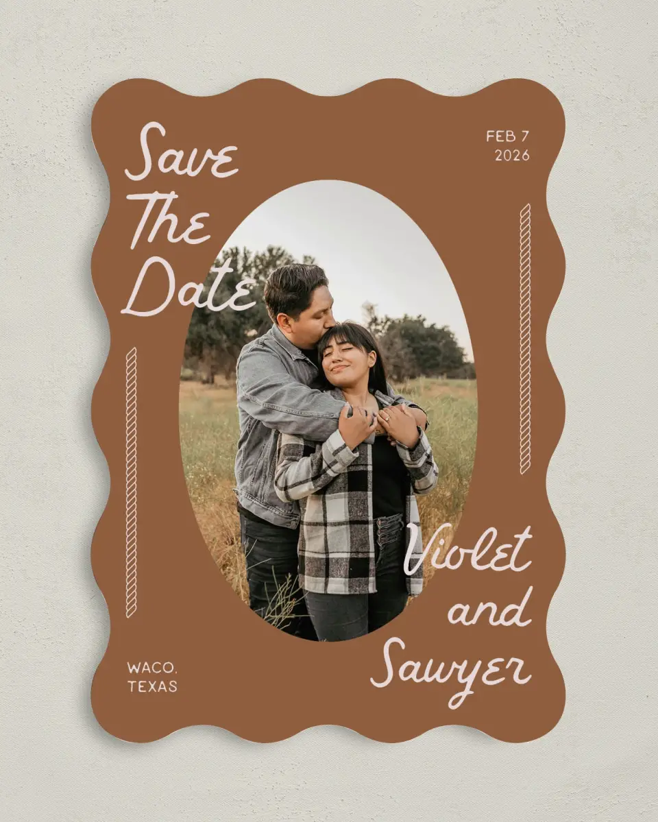 This is a 5" x 7" Save the Date Card called Western Whimsy printed in full color on Premium Smooth paper