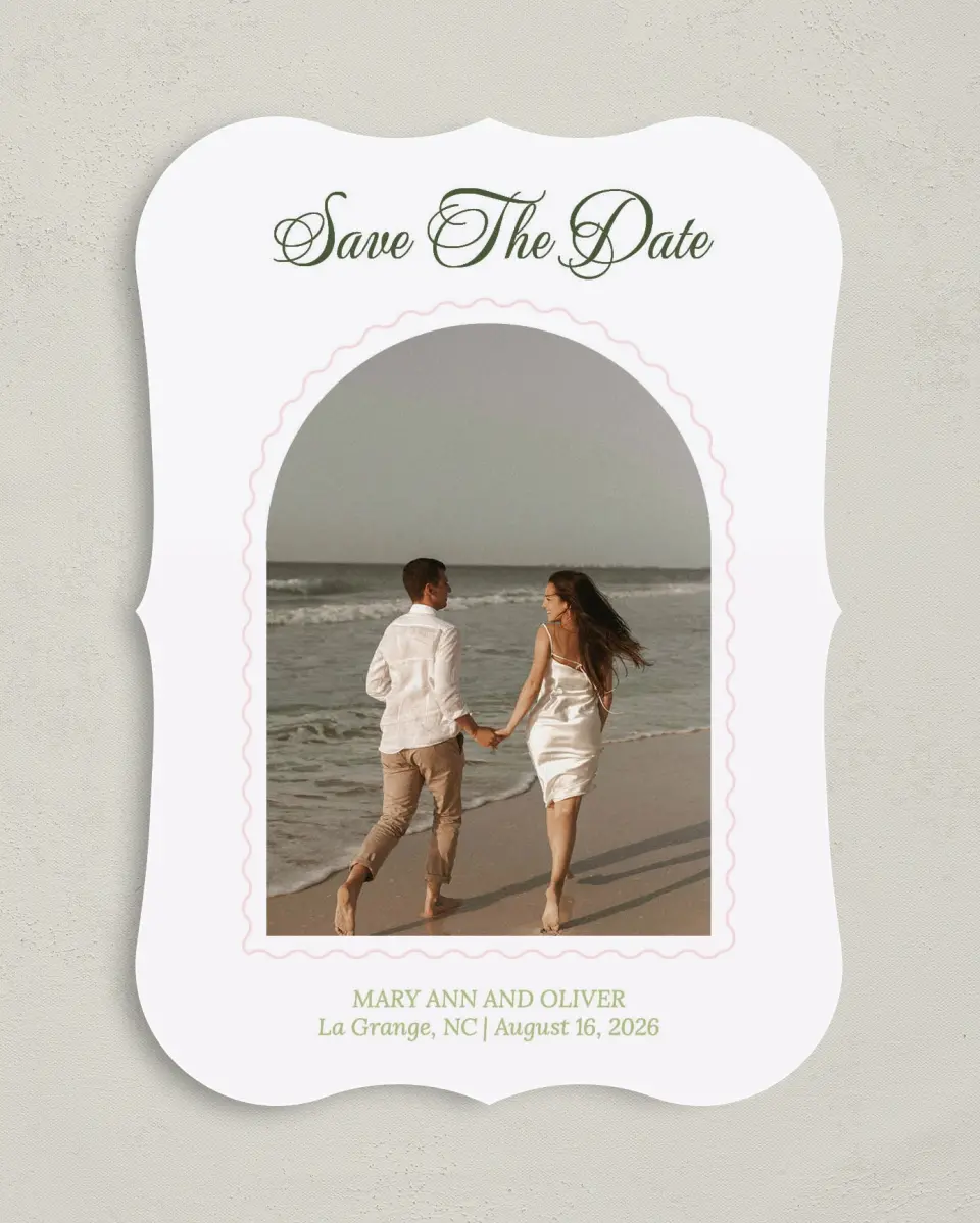 This is a 5" x 7" Save the Date Card called Palm Paradise printed in full color on Premium Smooth paper