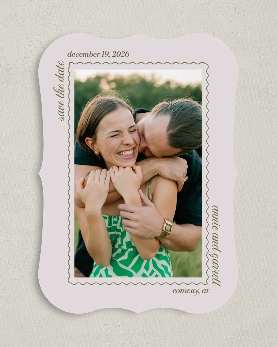 This is a 5" x 7" Save the Date Card called Meadow of Merriment printed in full color on Premium Smooth paper