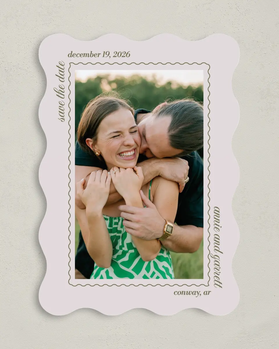 This is a 5" x 7" Save the Date Card called Meadow of Merriment printed in full color on Premium Smooth paper