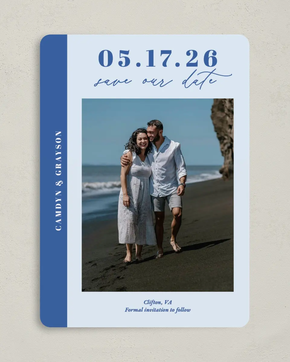 This is a 5" x 7" Save the Date Card called Forever and Ever printed in full color on Premium Smooth paper
