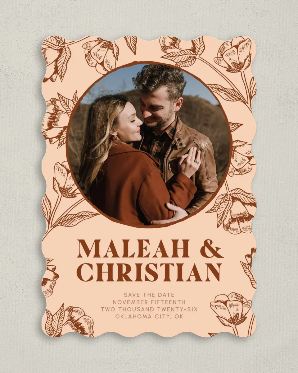 This is a 5" x 7" Save the Date Card called Agrestal printed in full color on Premium Smooth paper