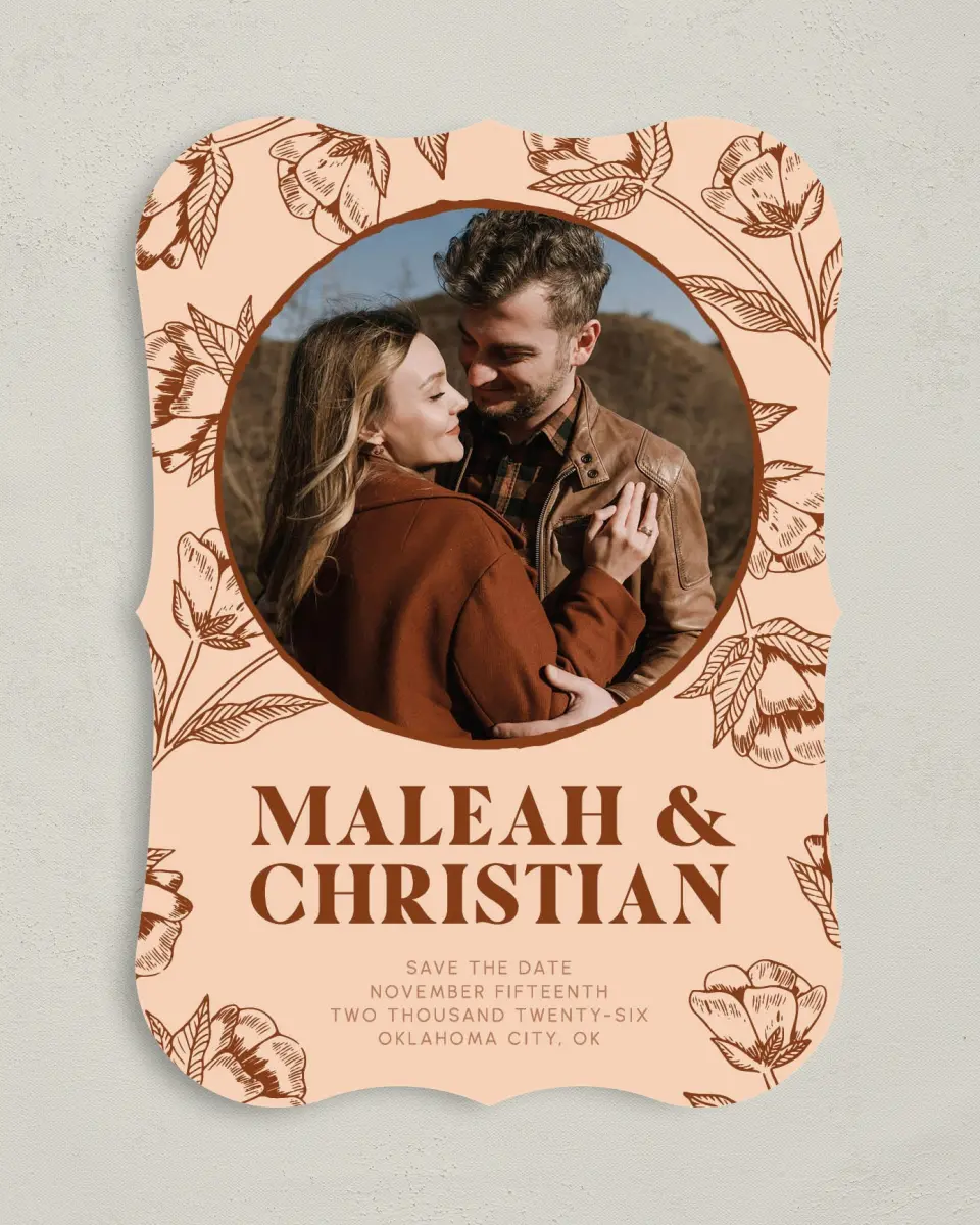 This is a 5" x 7" Save the Date Card called Agrestal printed in full color on Premium Smooth paper
