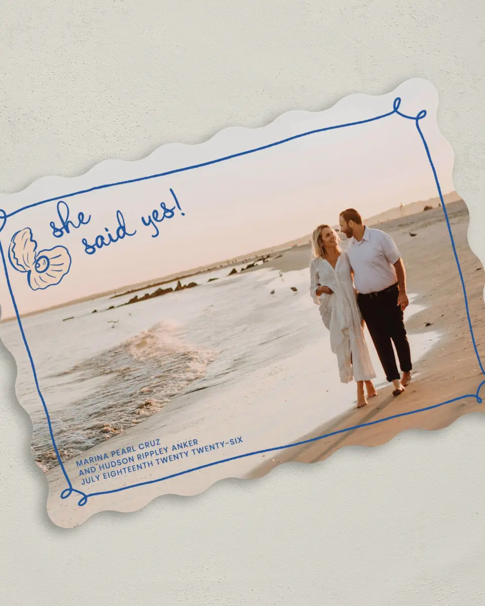 This is a 5" x 7" Save the Date Card called Abyssal Love printed in full color on Premium Smooth paper