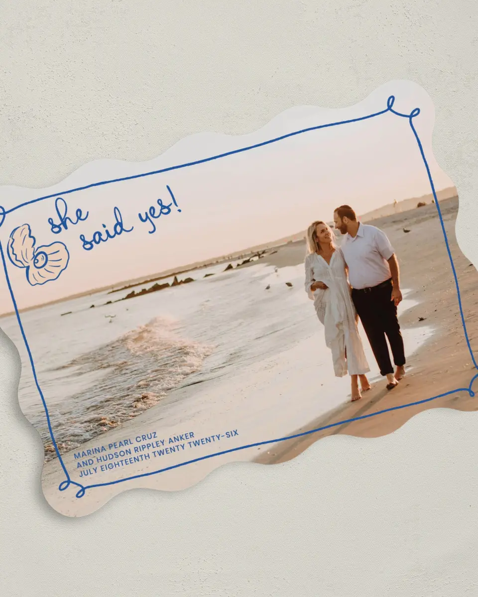 This is a 5" x 7" Save the Date Card called Abyssal Love printed in full color on Premium Smooth paper