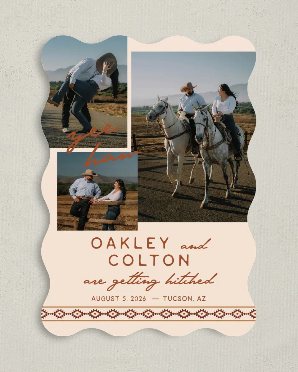 This is a 5" x 7" Save the Date Card called Wild at Heart printed in full color on Premium Smooth paper
