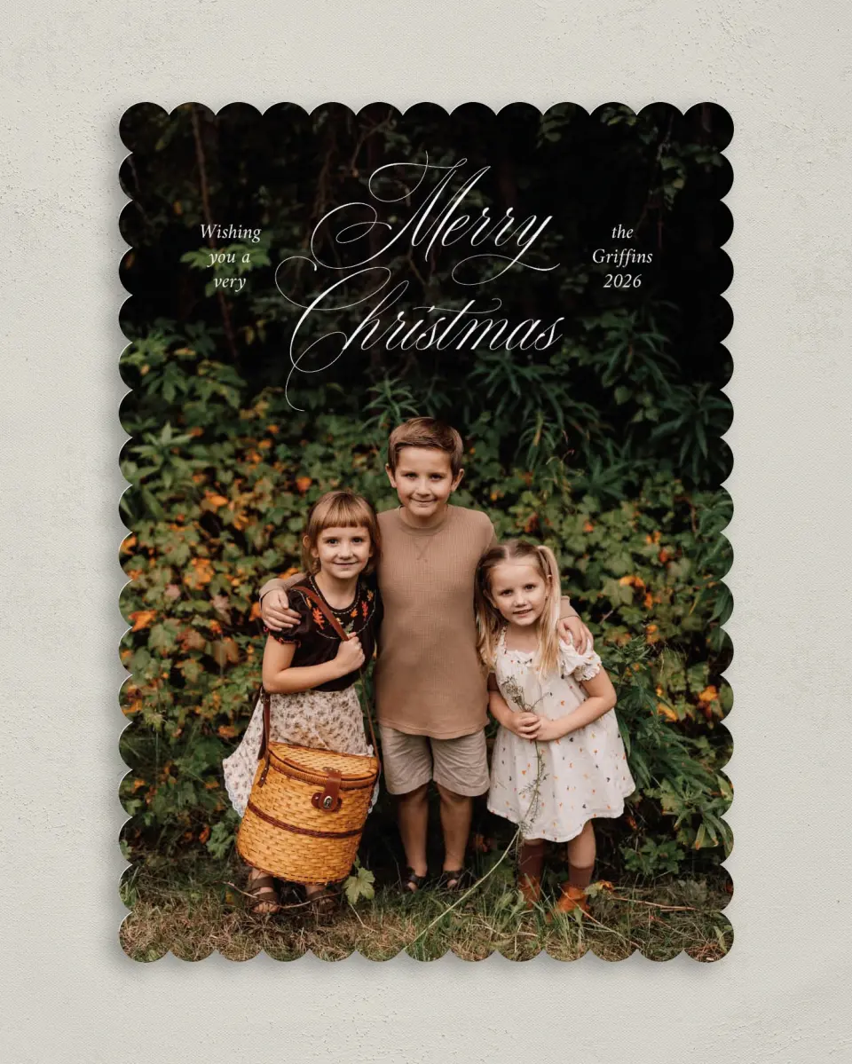 This is a 5" x 7" Christmas Card called Elegant Greetings printed in full color on Premium Smooth paper on Premium Smooth paper on Premium Smooth paper