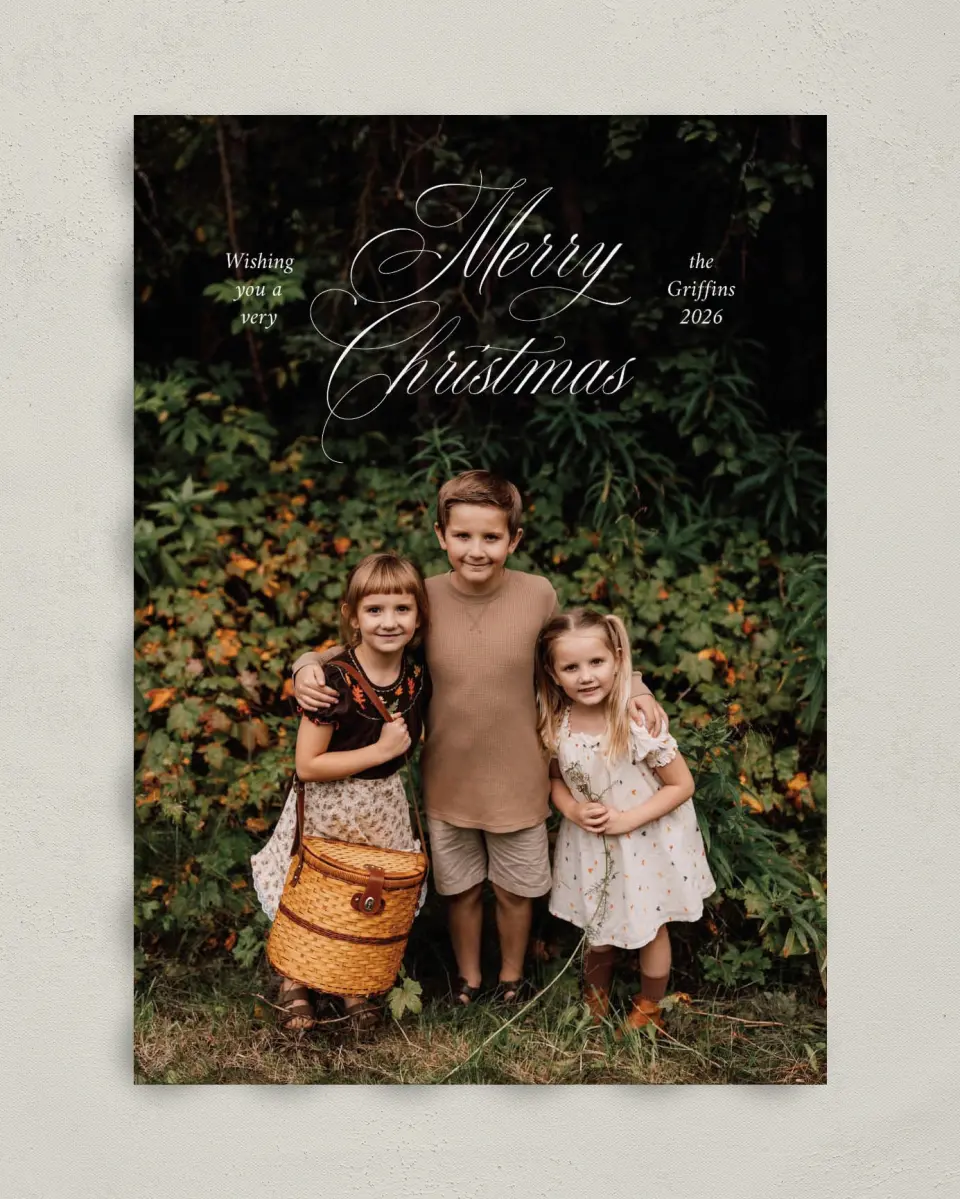 This is a 5" x 7" Christmas Card called Elegant Greetings printed in full color on Premium Smooth paper