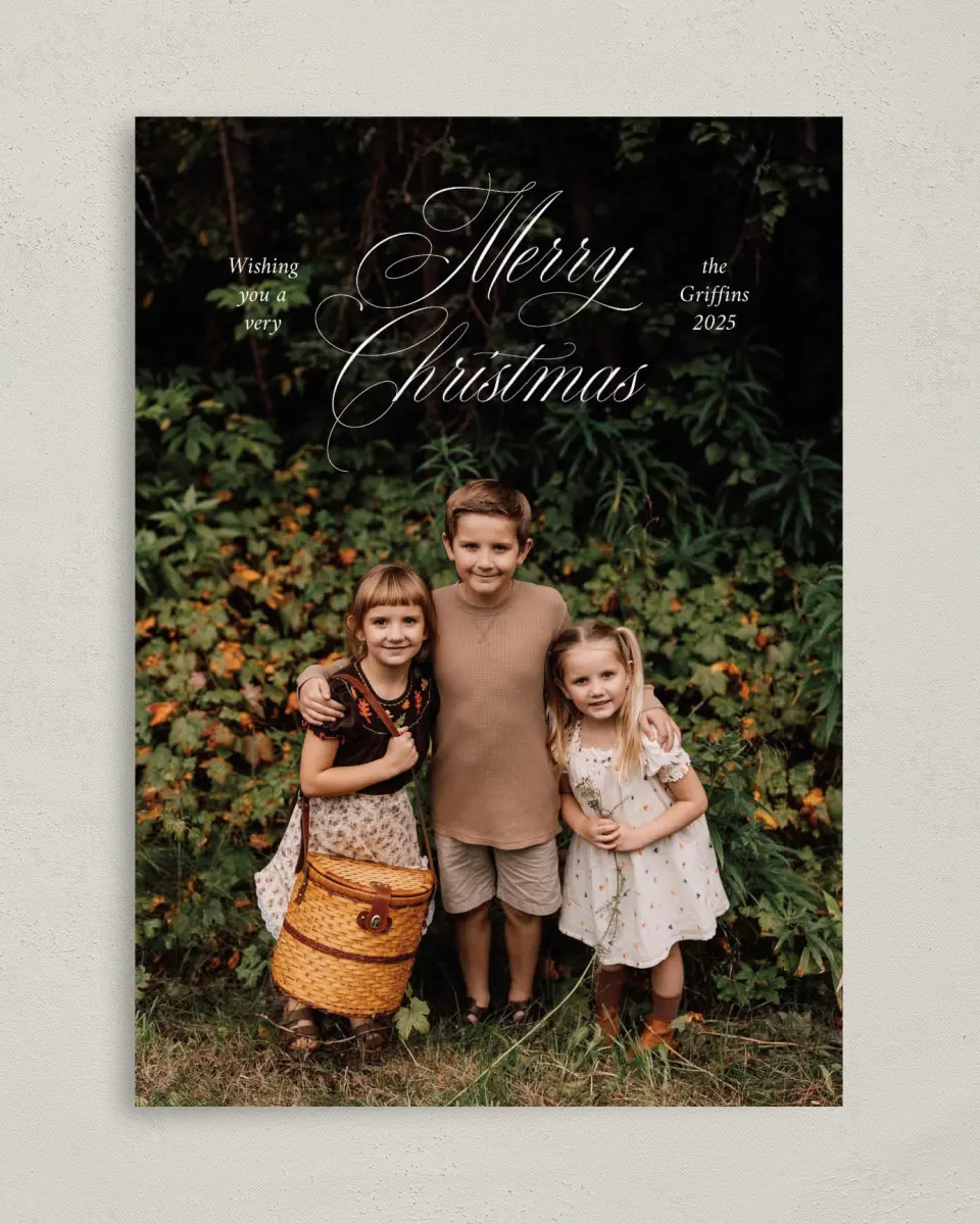 This is a 5" x 7" Christmas Card called Elegant Greetings printed in full color on Premium Smooth paper