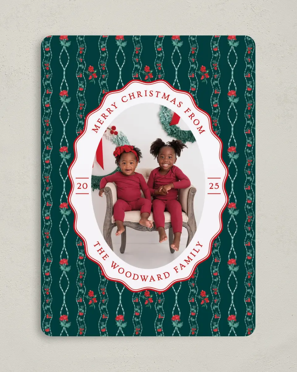 This is a 5" x 7" Christmas Card called Vintage Tidings printed in full color on Premium Smooth paper