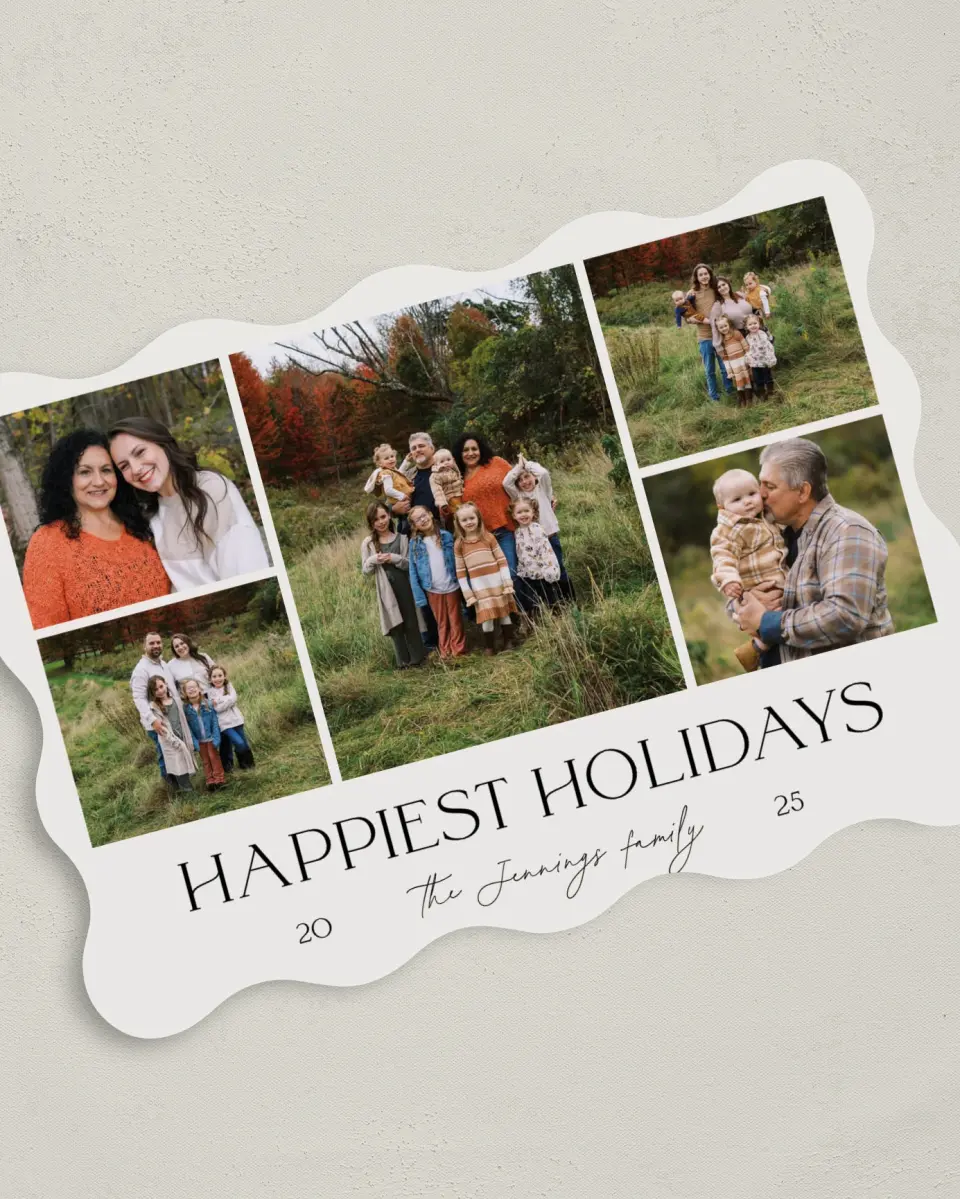 This is a 5" x 7" Christmas Card called Sleek Sentiment printed in full color with Silver foil on Luxe Satin (coated) paper