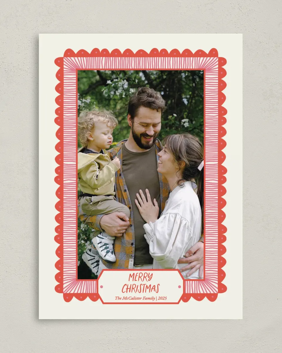 This is a 5" x 7" Christmas Card called Merry & Bright printed in full color on Premium Smooth paper