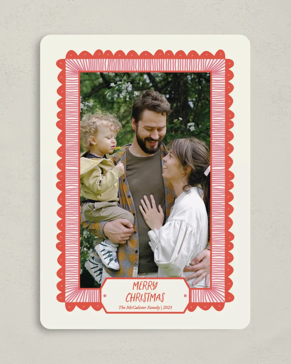 This is a 5" x 7" Christmas Card called Merry & Bright printed in full color on Premium Smooth paper