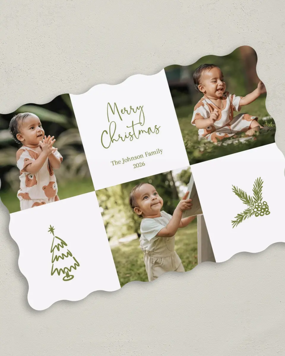 This is a 5" x 7" Christmas Card called Picture Blocks printed in full color on Premium Smooth paper