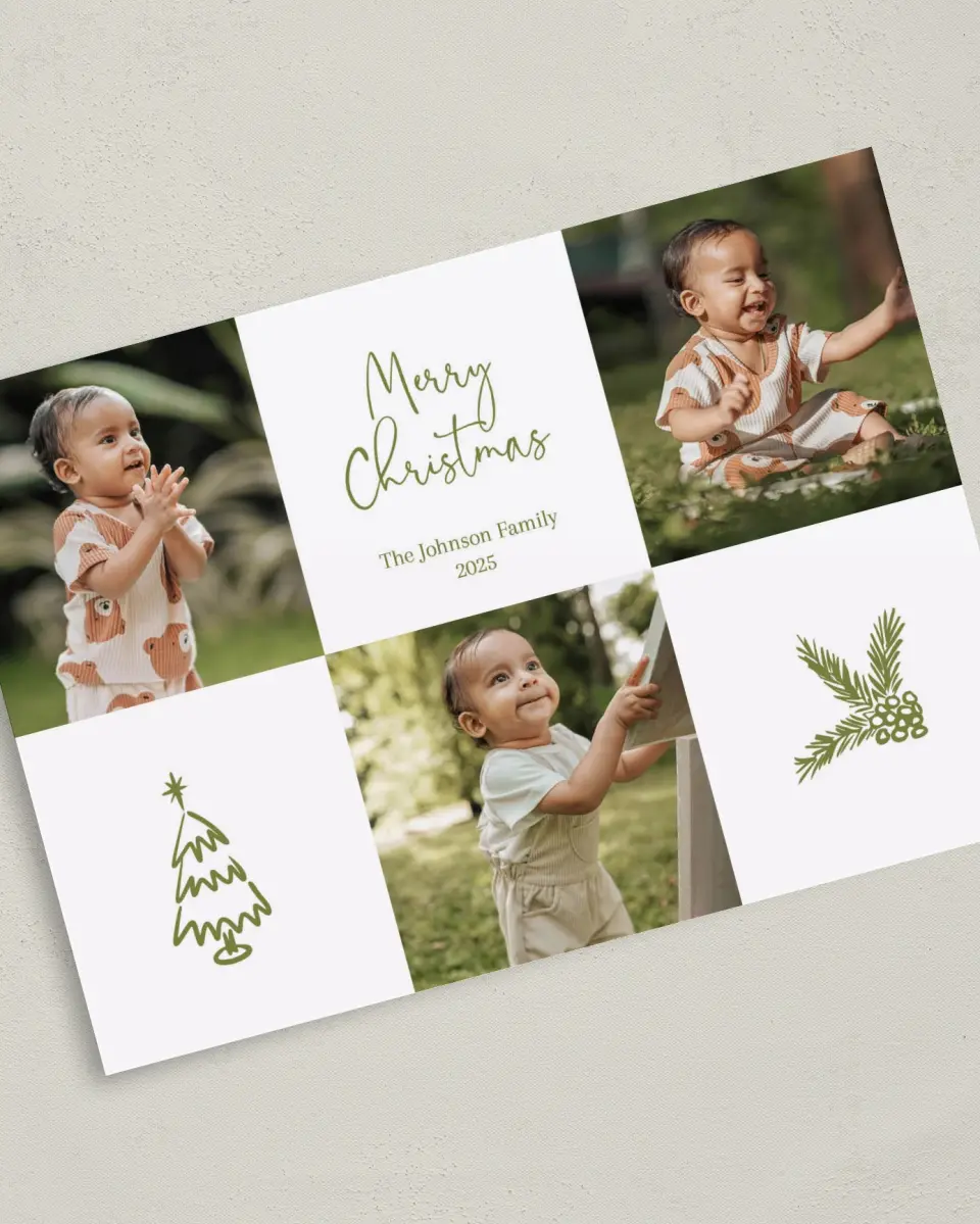 This is a 5" x 7" Christmas Card called Picture Blocks printed in full color on Premium Smooth paper