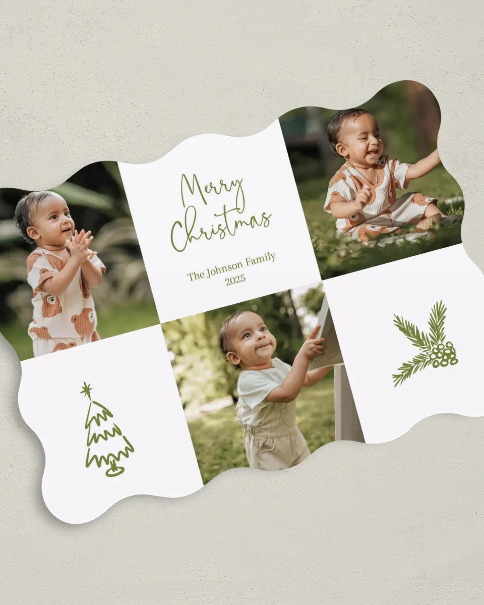 This is a 5" x 7" Christmas Card called Picture Blocks printed in full color on Premium Smooth paper