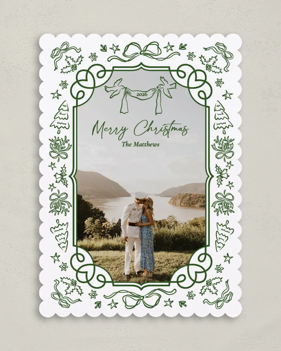 This is a 5" x 7" Christmas Card called Whimsy & Wonder printed in full color on Premium Smooth paper on Premium Smooth paper on Premium Smooth paper
