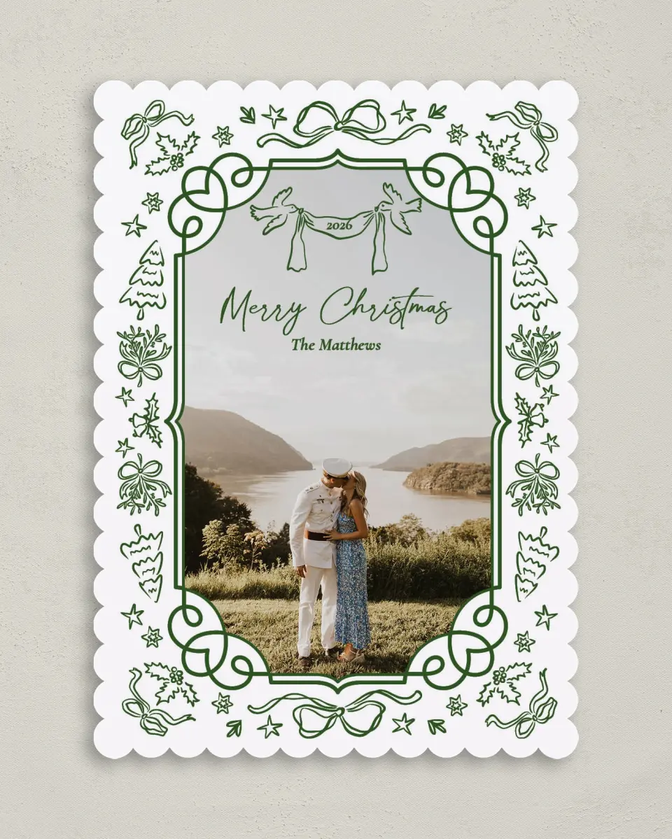 This is a 5" x 7" Christmas Card called Whimsy & Wonder printed in full color on Premium Smooth paper on Premium Smooth paper on Premium Smooth paper