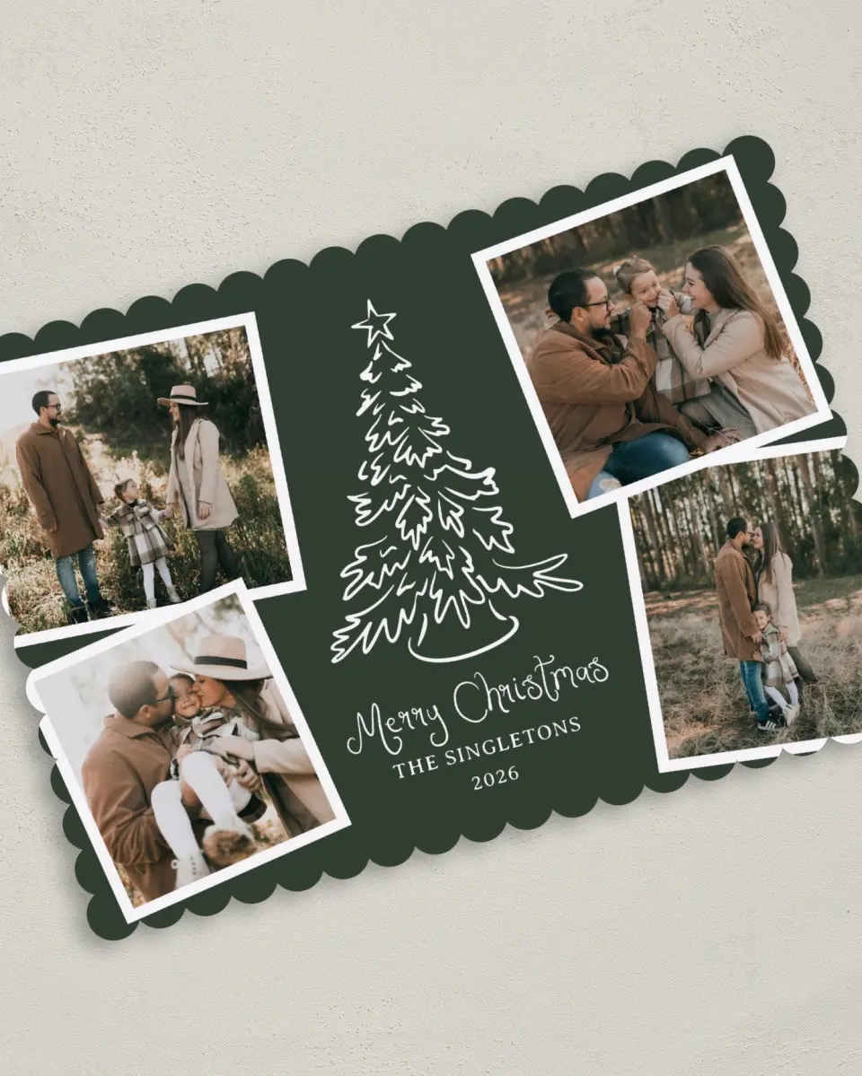 This is a 5" x 7" Christmas Card called Sketched Snapshots printed in full color on Premium Smooth paper on Premium Smooth paper on Premium Smooth paper