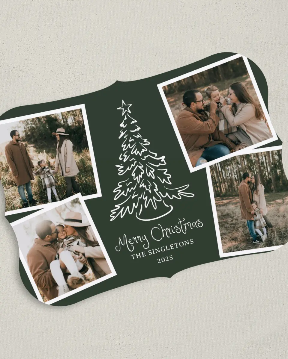 This is a 5" x 7" Christmas Card called Sketched Snapshots printed in full color on Premium Smooth paper