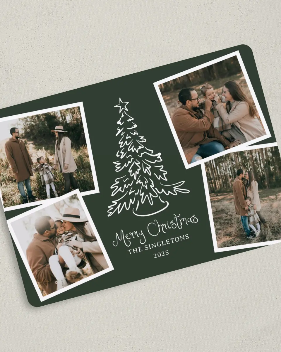 This is a 5" x 7" Christmas Card called Sketched Snapshots printed in full color on Premium Smooth paper