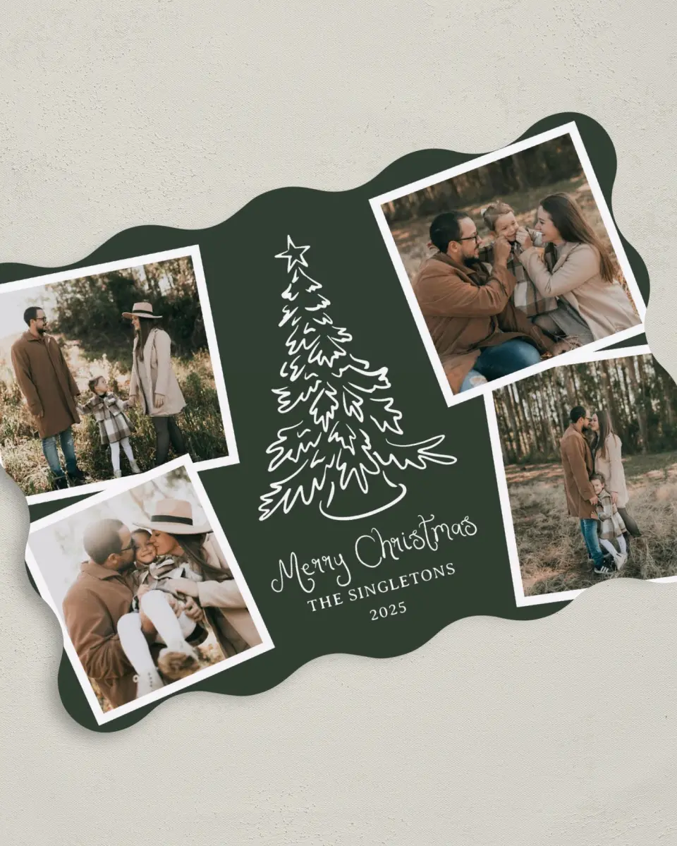 This is a 5" x 7" Christmas Card called Sketched Snapshots printed in full color on Premium Smooth paper