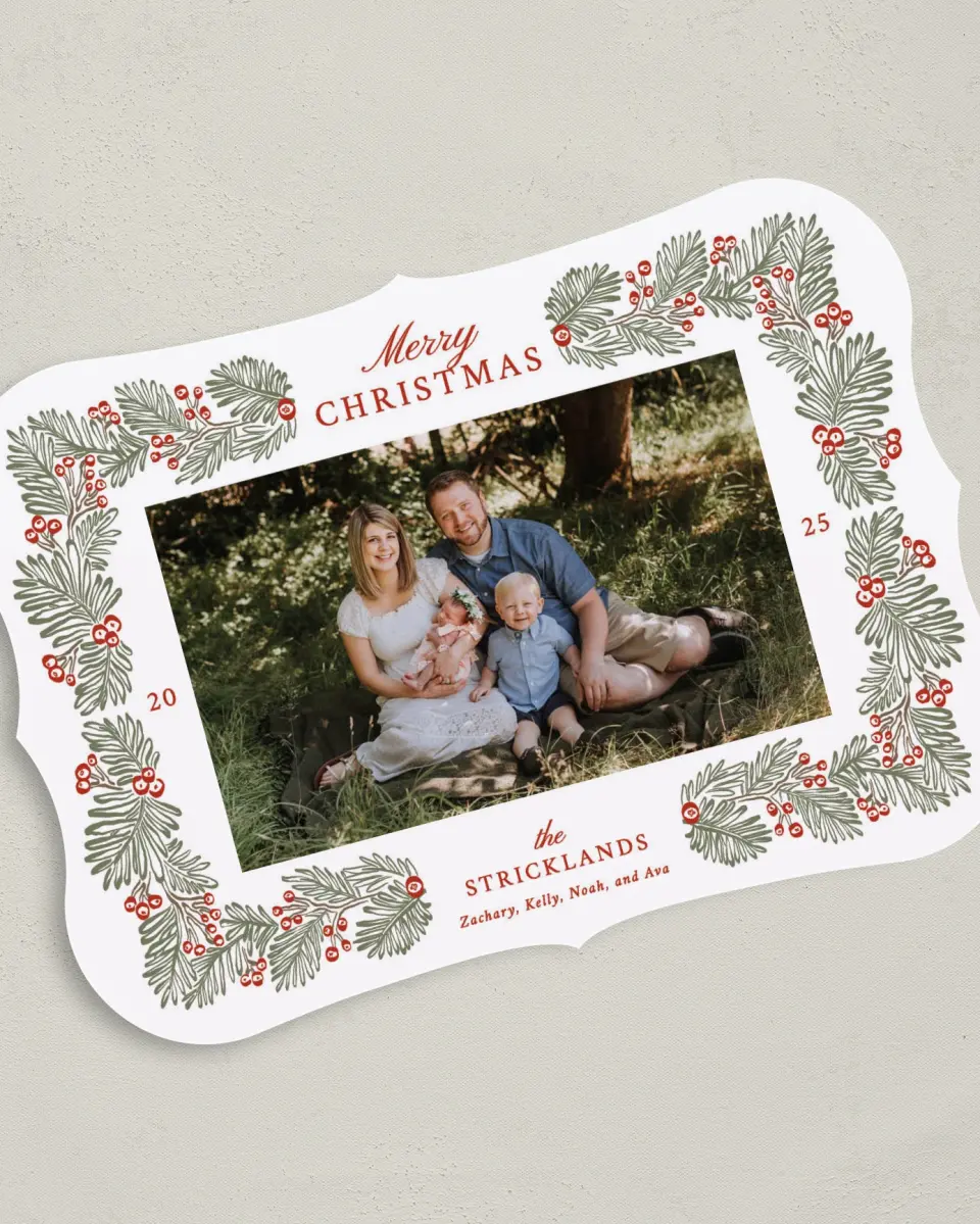 This is a 5" x 7" Christmas Card called Timeless Tidings printed in full color on Premium Smooth paper