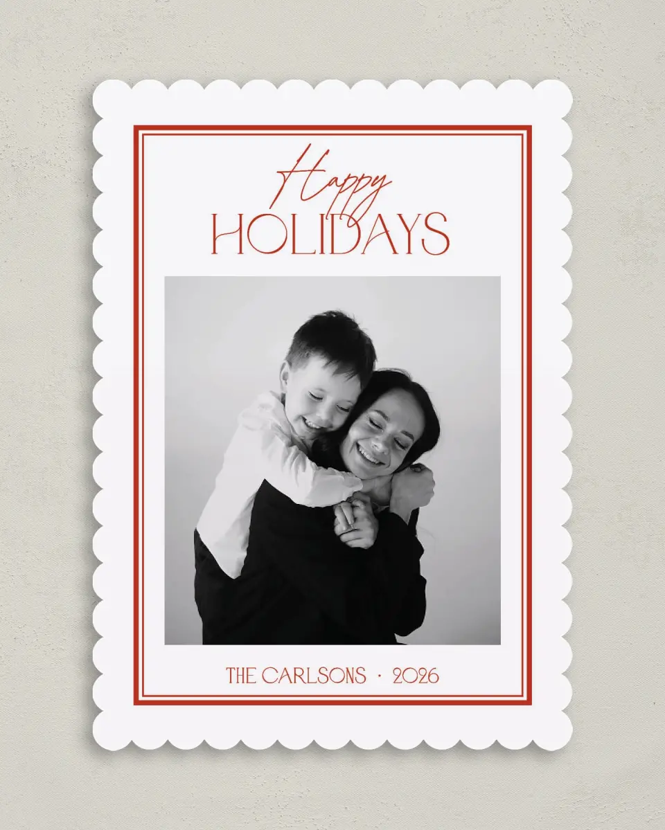 This is a 5" x 7" Christmas Card called Classic Border printed in full color on Premium Smooth paper on Premium Smooth paper on Premium Smooth paper