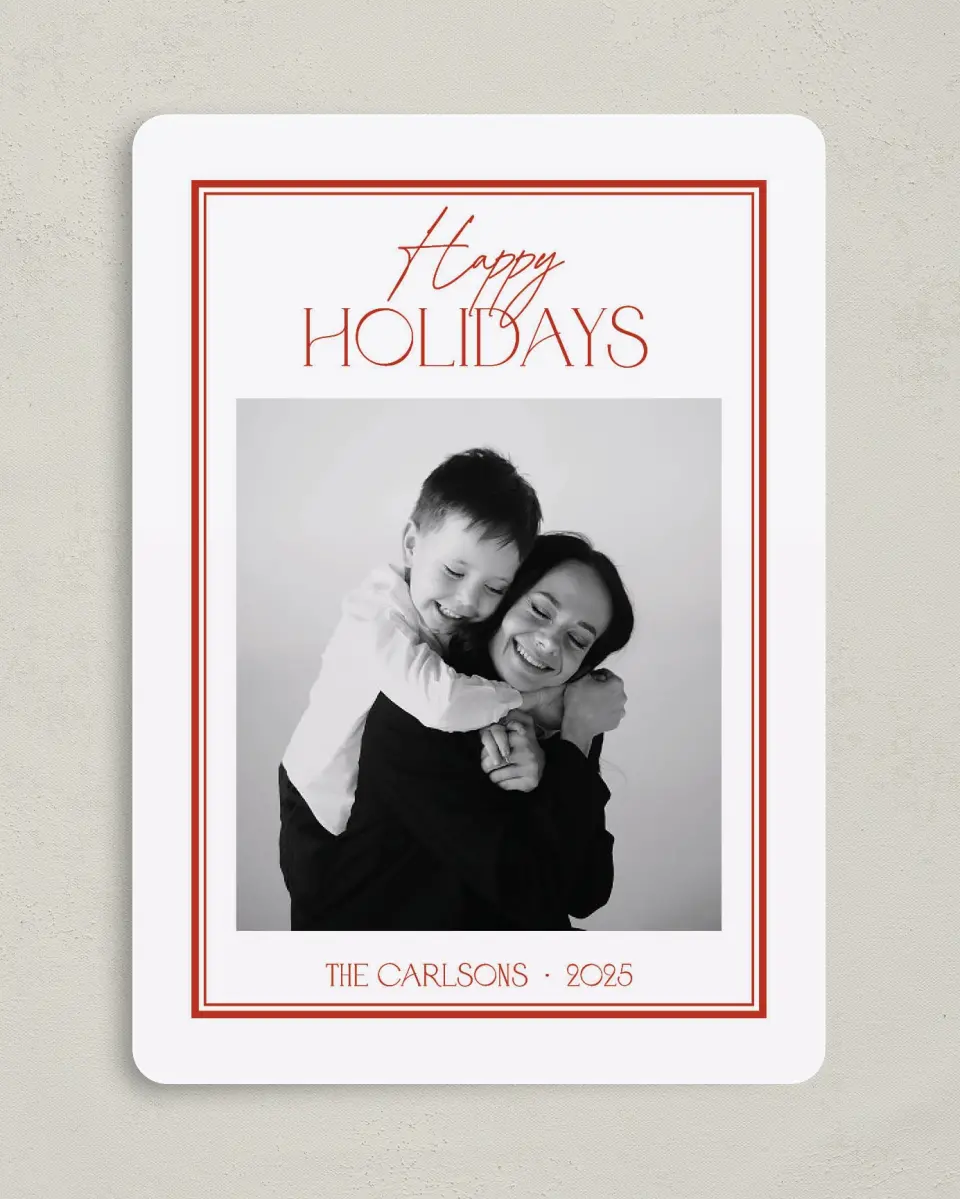 This is a 5" x 7" Christmas Card called Classic Border printed in full color on Premium Smooth paper