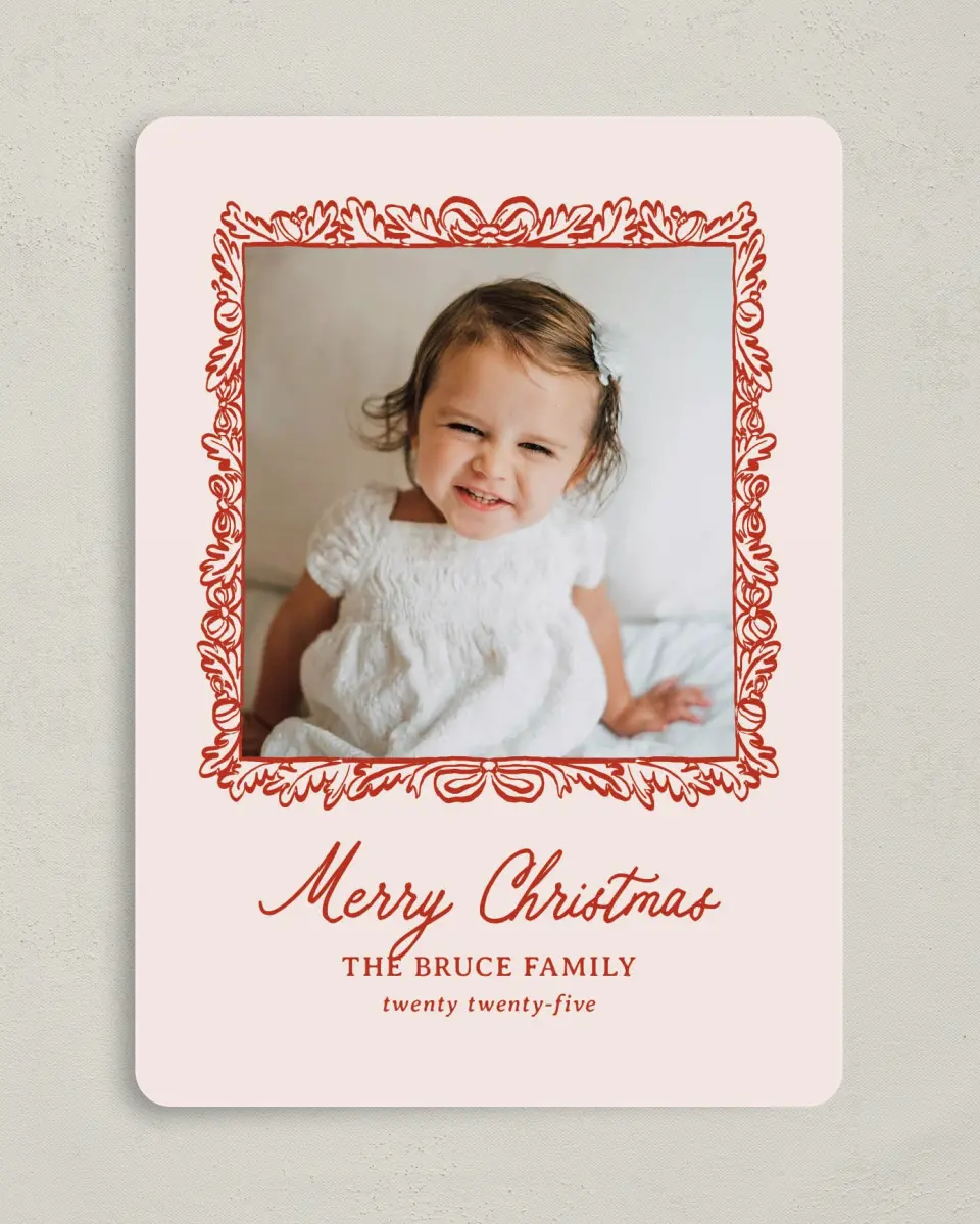 This is a 5" x 7" Christmas Card called Darling Frame printed in full color on Premium Smooth paper