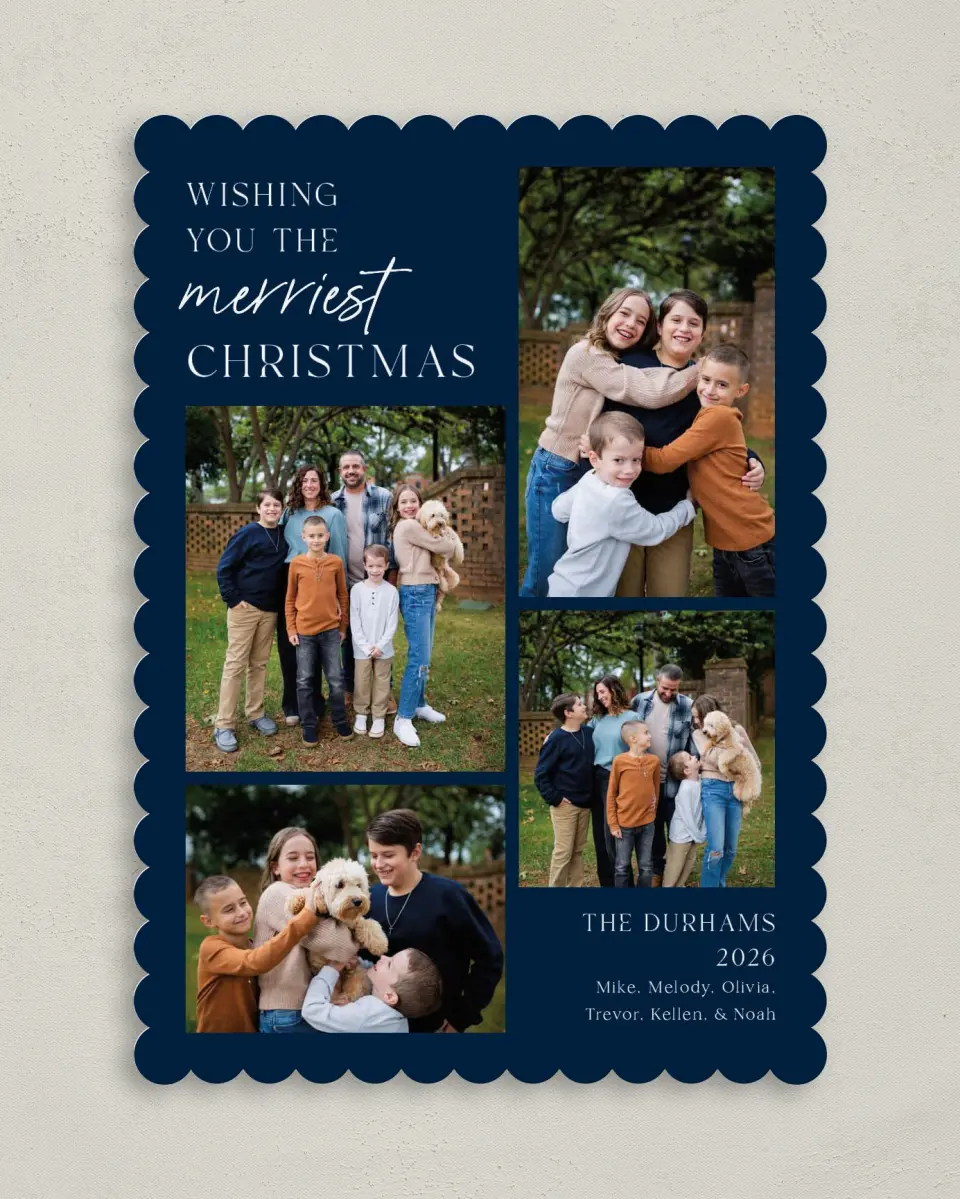 This is a 5" x 7" Christmas Card called Happiest Moments printed in full color on Premium Smooth paper on Premium Smooth paper on Premium Smooth paper