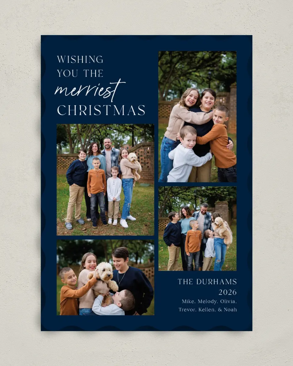 This is a 5" x 7" Christmas Card called Happiest Moments printed in full color on Premium Smooth paper