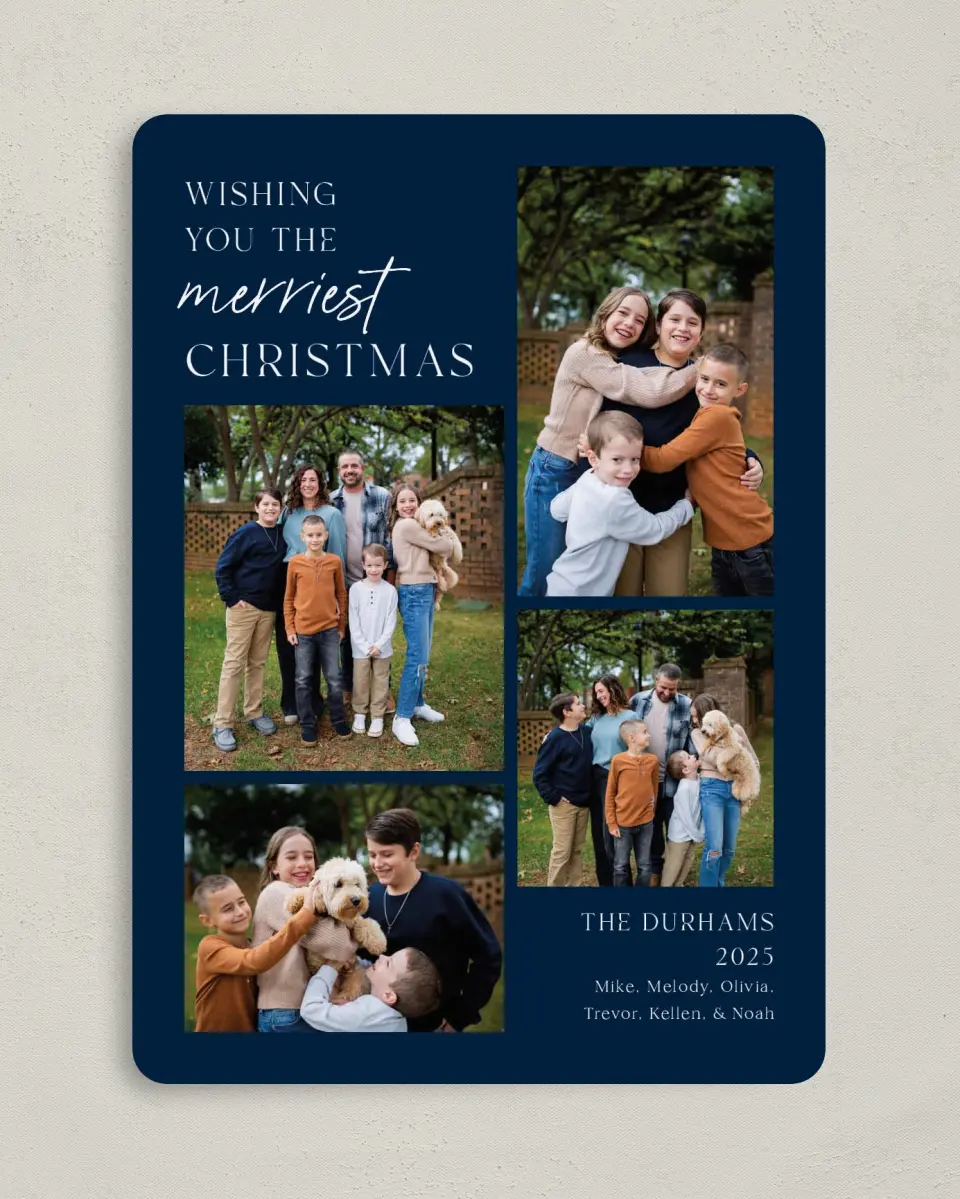 This is a 5" x 7" Christmas Card called Happiest Moments printed in full color on Premium Smooth paper