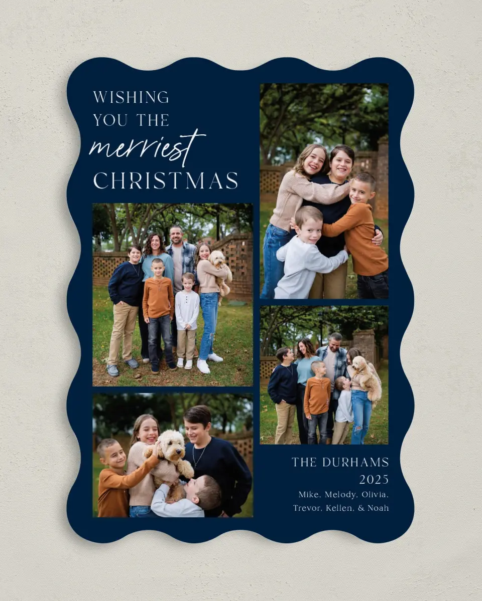 This is a 5" x 7" Christmas Card called Happiest Moments printed in full color on Premium Smooth paper