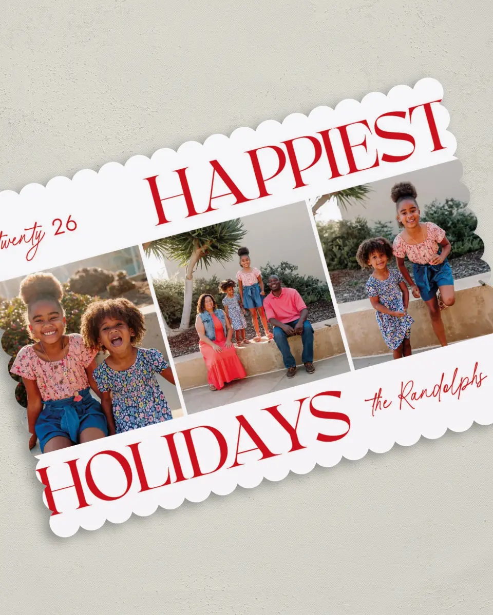 This is a 5" x 7" Christmas Card called Holiday Headliner printed in full color on Premium Smooth paper on Premium Smooth paper on Premium Smooth paper