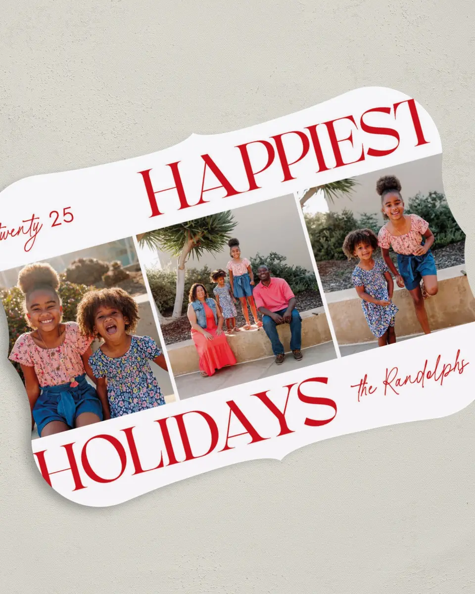 This is a 5" x 7" Christmas Card called Holiday Headliner printed in full color on Premium Smooth paper