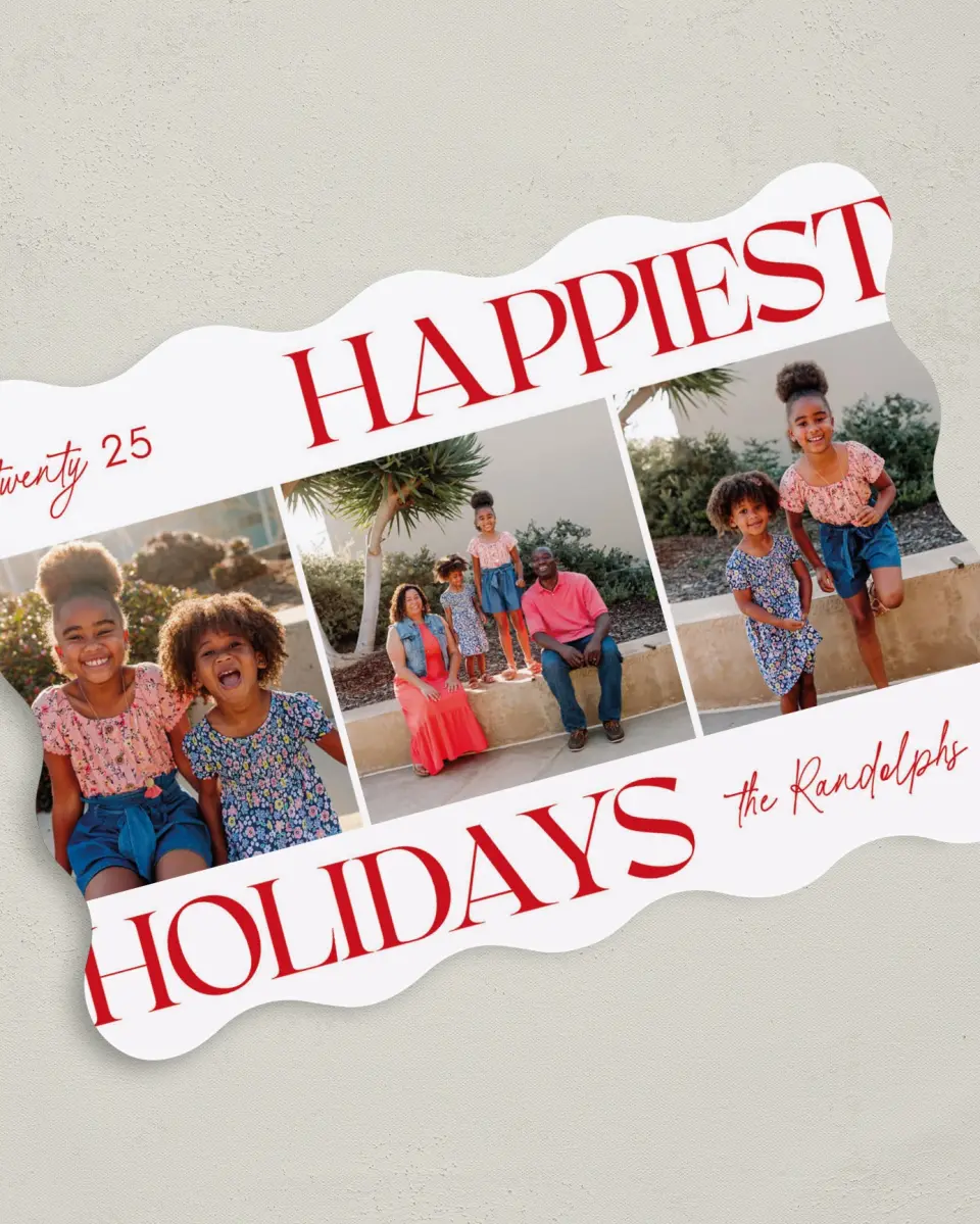 This is a 5" x 7" Christmas Card called Holiday Headliner printed in full color on Premium Smooth paper