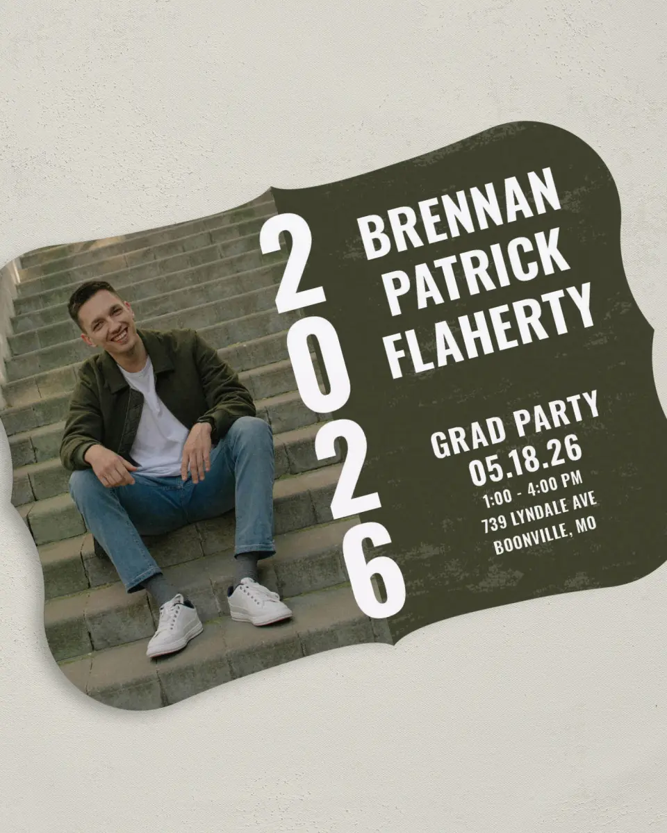 This is a 5" x 7" Graduation Announcement Card called Genuine Graduate printed in full color on Premium Smooth paper