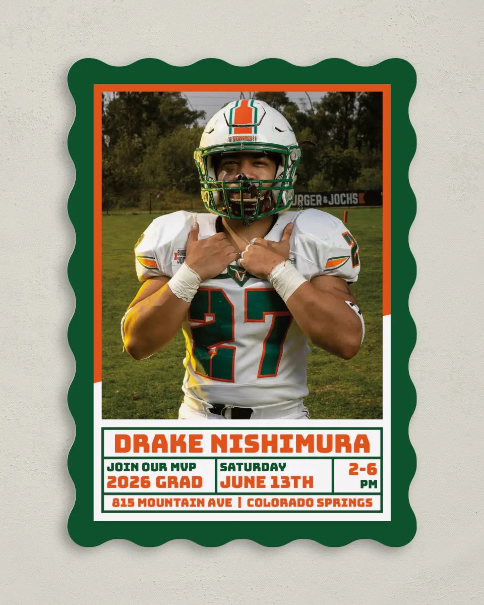 This is a 5" x 7" Graduation Announcement Card called MVP Grad printed in full color on Premium Smooth paper