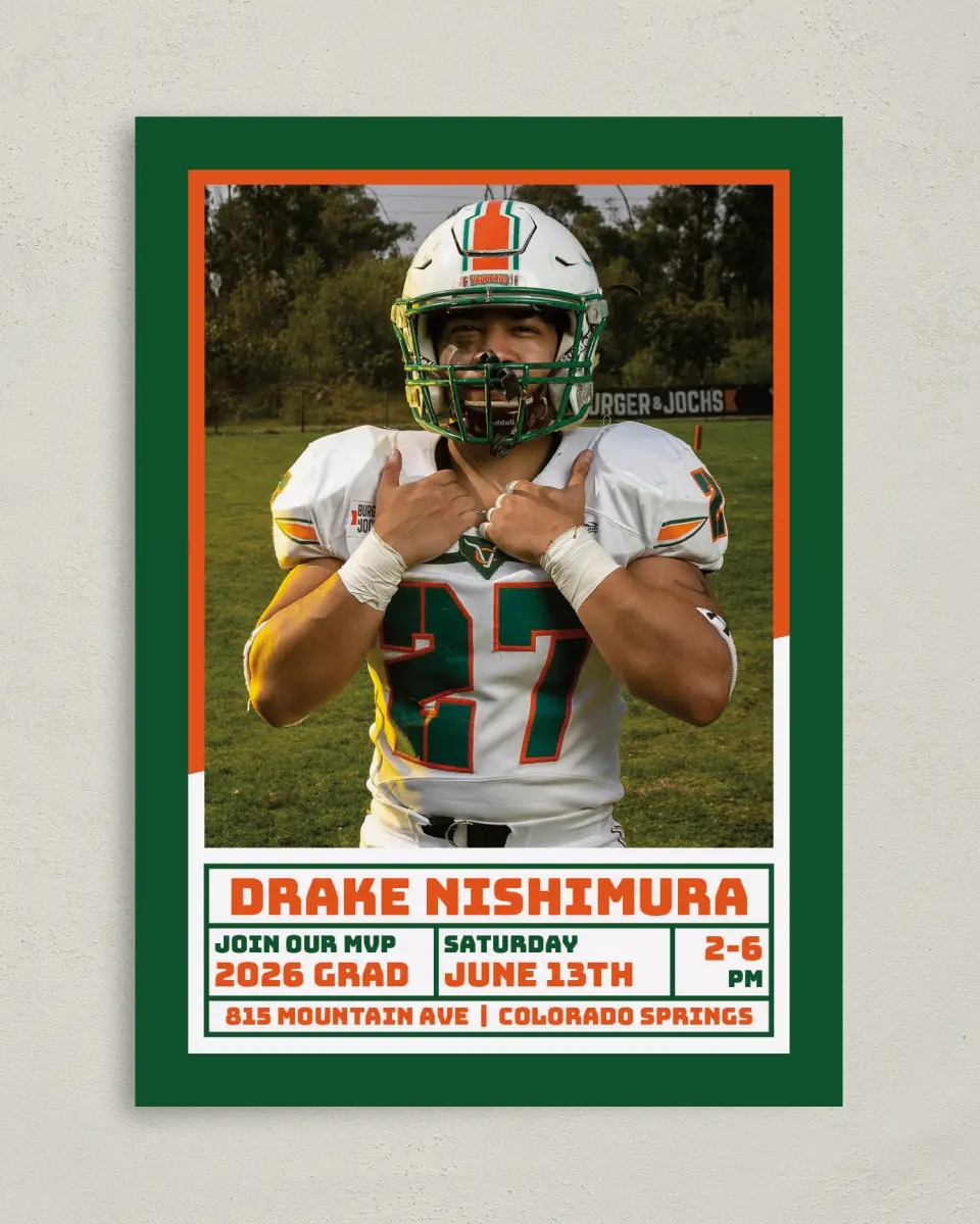 This is a 5" x 7" Graduation Announcement Card called MVP Grad printed in full color on Premium Smooth paper