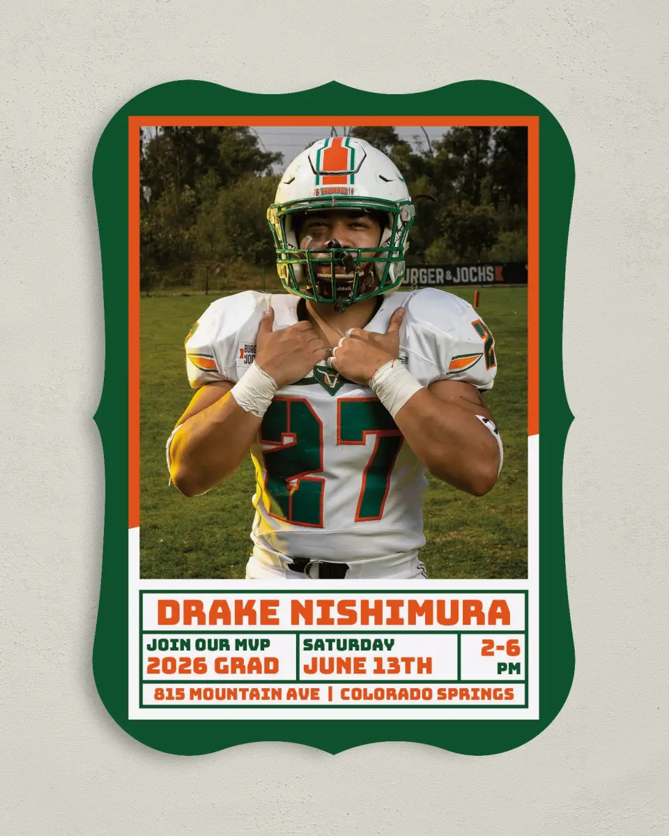 This is a 5" x 7" Graduation Announcement Card called MVP Grad printed in full color on Premium Smooth paper