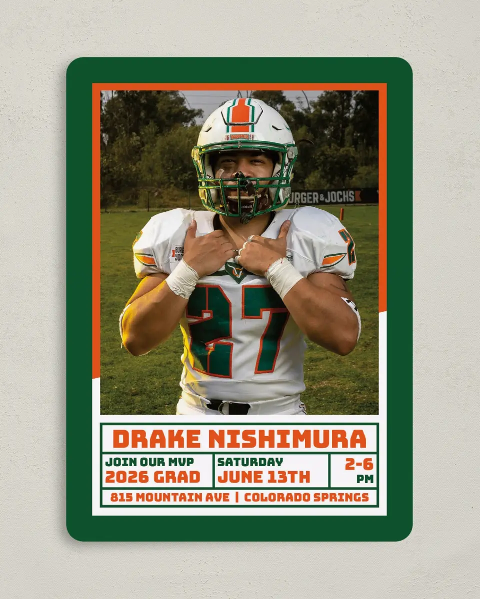 This is a 5" x 7" Graduation Announcement Card called MVP Grad printed in full color on Premium Smooth paper